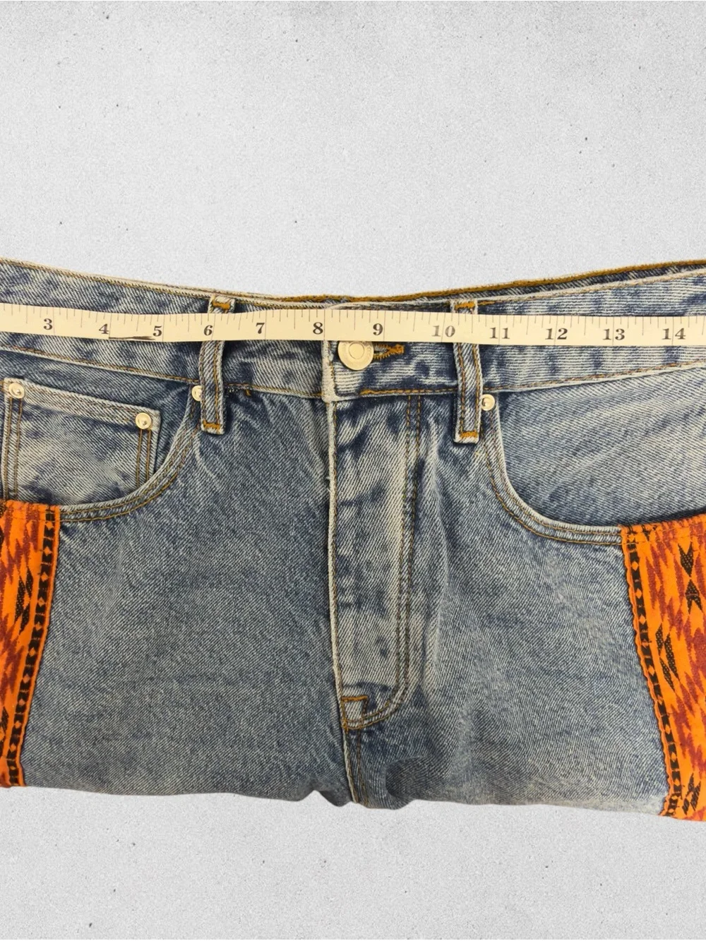 ASOS Denim Long Baggy Shorts Orange Embroidered Trim Y2K Waist 30